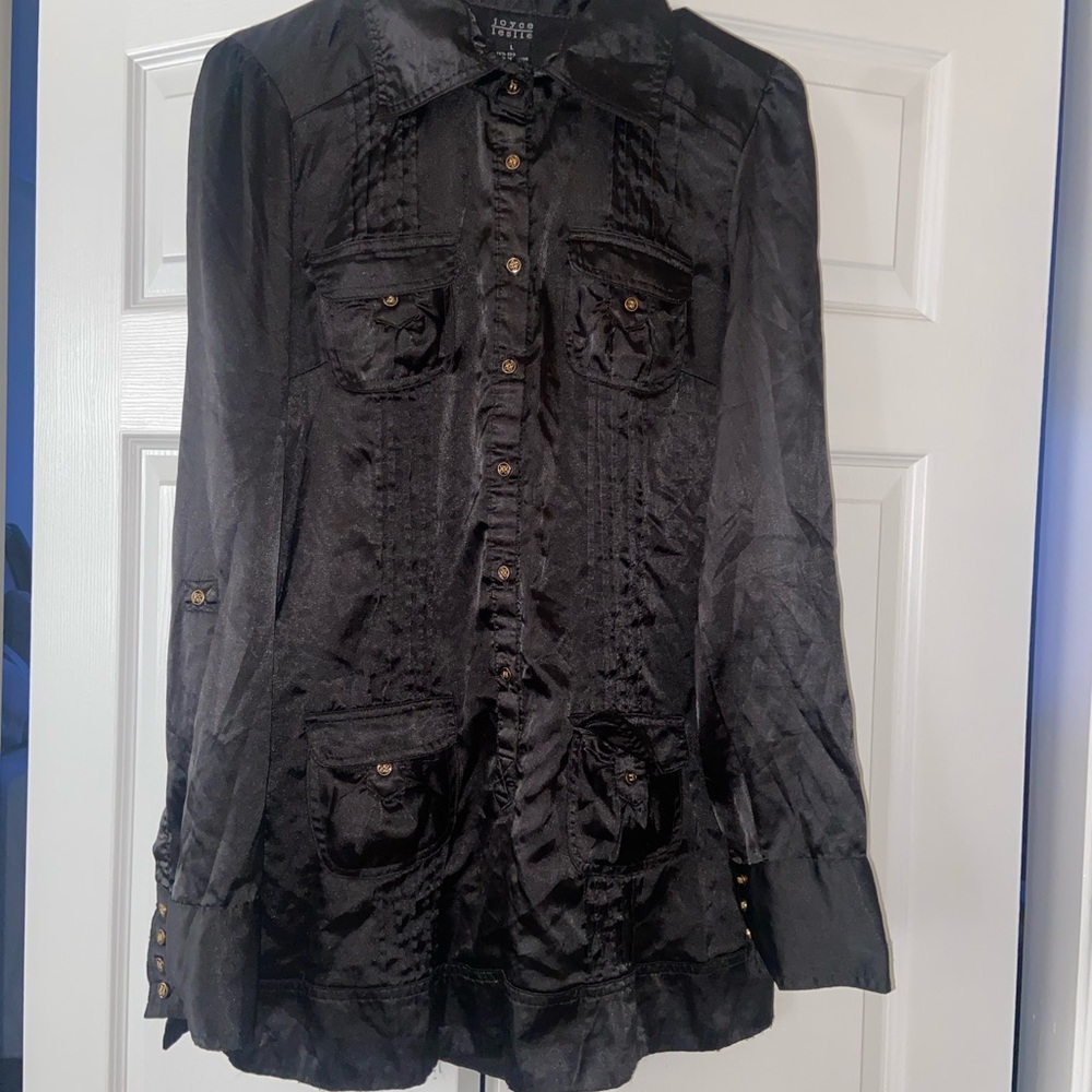 Joyce Leslie Black Satin Button Up Shirt
